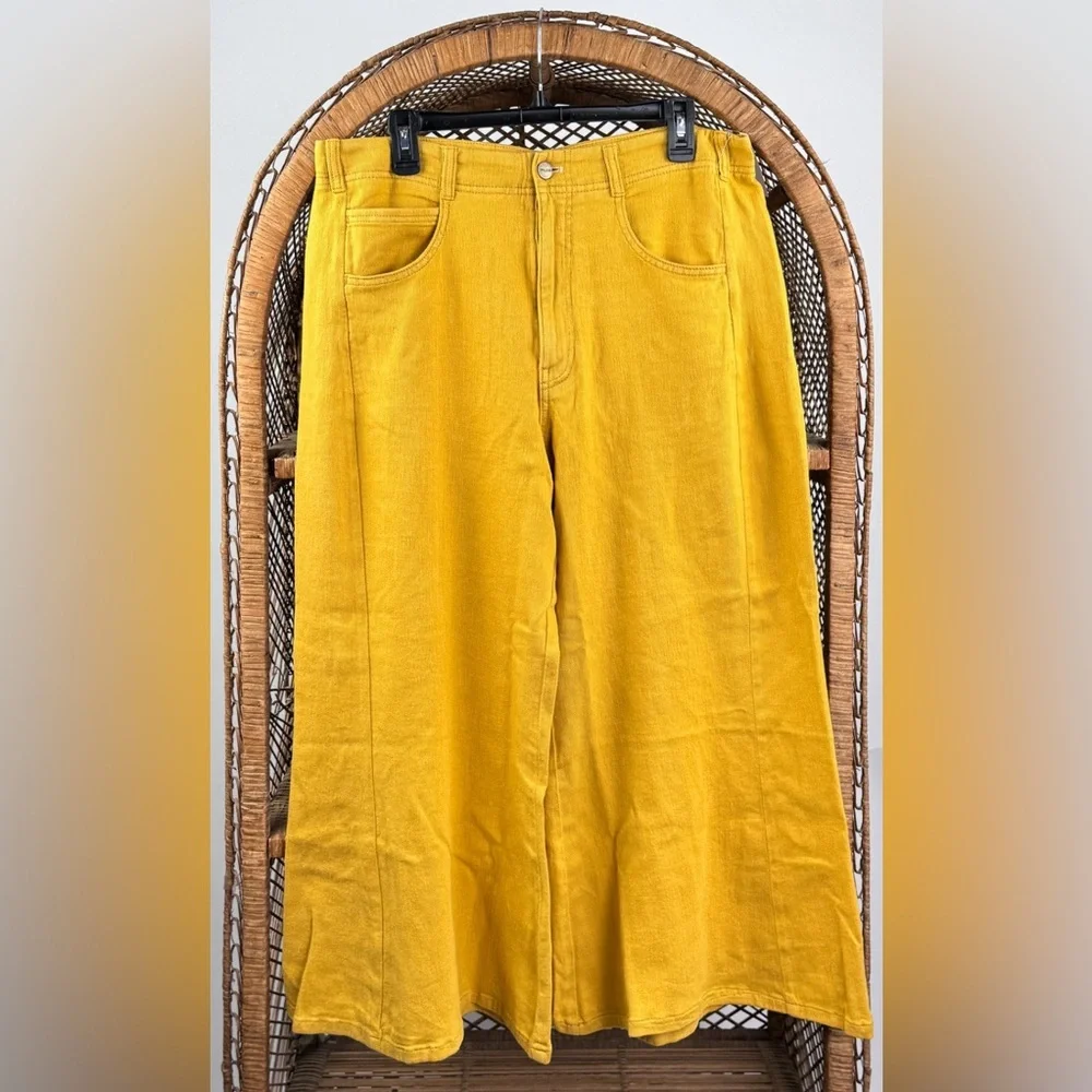Pilcro Adi Linen Blend Crop Flare Pants Golden Spice Mid-Rise Wide Leg 31 NWT - Picture 4 of 8